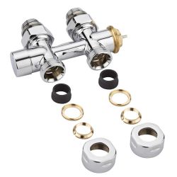 Milano - Chrome Thermostatic H-Block Straight Radiator Valves - 15mm Copper Euro Cone Adapters