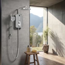 Aquas Nuva - 9.5kW Electric Shower with Head and Riser Rail Kit - Choice of Finish