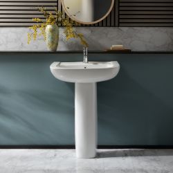 Milano Longton - Modern 600mm Basin with Full Pedestal - (1 Tap Hole)