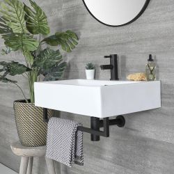 Milano Elswick - White Modern Rectangular Wall Hung Basin with Towel Rail - Choice of Size and Finish