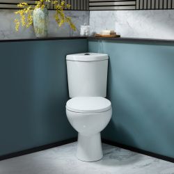 Milano Newby - Modern Corner Close Coupled Toilet with Soft Close Seat - Choice of Flush Button Finish