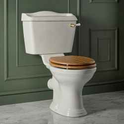 Milano Towneley - Traditional Close Coupled Toilet with Cistern and Wooden Seat - Choice of Flush Lever