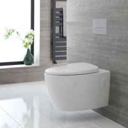 Milano Altham - White Modern Round Rimless Wall Hung Toilet with Soft Close Seat