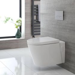 Milano Rivington - White Modern Round Rimless Wall Hung Toilet with Soft Close Seat