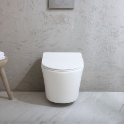 Milano Elements - Modern Round Wall Hung Toilet with Soft Close Seat - Choice of Finish