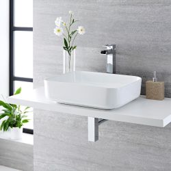 Milano Longton - White Modern Rectangular Countertop Basin - 500mm x 400mm (No Tap-Holes)