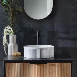 Milano Florence - White Fluted Round Countertop Basin - 370mm (No Tap-Holes)