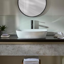 Milano Berkely - White Modern Oval Countertop Basin - 600mm x 380mm (No Tap-Holes)