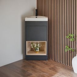 Milano Bexley - 450mm Modern Open Shelf Cloakroom Corner Vanity Unit with Basin - Choice of Finish and LED Light