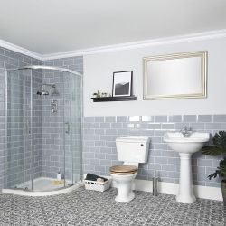 Milano Towneley - Traditional Shower Suite with Quadrant Enclosure, Close Coupled Toilet and Pedestal Basin