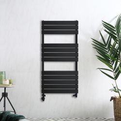 Milano Lustro - Dual Fuel Designer Black Flat Panel Heated Towel Rail - Choice of Size and Cable Cover