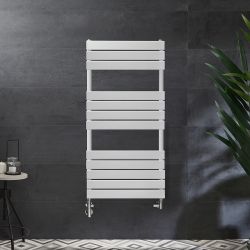 Milano Lustro - Dual Fuel Designer White Flat Panel Heated Towel Rail - Choice of Size and Cable Cover