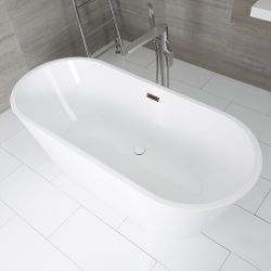 Milano Ballam - White Modern Oval Double-Ended Freestanding Bath - 1695mm x 750mm - Choice of Overflow Finish