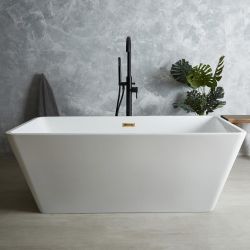 Milano Elswick - White Modern Square Double-Ended Freestanding Bath - 1615mm x 720mm - Choice of Overflow Finish