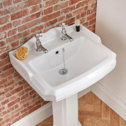 Milano Windsor - Traditional 2 Tap-Hole Basin with Full Pedestal - 590mm