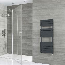 Milano Lustro - Electric Designer Anthracite Flat Panel Heated Towel Rail - Choice of Size, Heating Element and Cable Cover