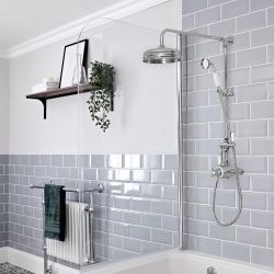 Milano Elizabeth - Chrome and White Traditional Dual Exposed Thermostatic Shower with Grand Rigid Riser Rail (2 Outlet)