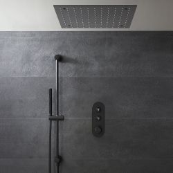 Milano Orta - Black Thermostatic Push Button Shower with Recessed Shower Head (2 Outlet) - Choice of Hand Shower