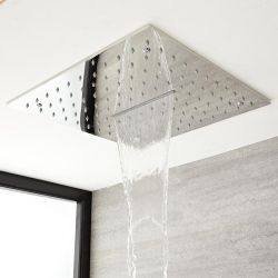 Milano Arvo - Modern 400mm Square Ceiling Mounted Recessed Shower Head with Water Blade - Polished Chrome