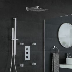 Milano Arvo - Chrome Thermostatic Shower with Diverter, Shower Head, Hand Shower, Riser Rail and Body Jets (3 Outlet)