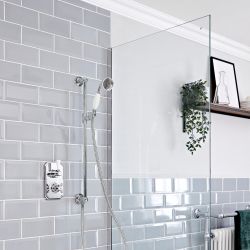 Milano Elizabeth - Chrome and White Traditional Thermostatic Shower with Round Hand Shower and Riser Rail (1 Outlet)
