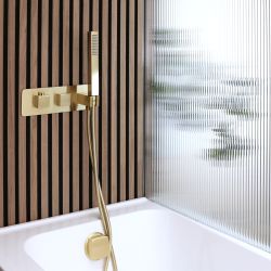 Milano Lyra - Thermostatic Shower with Diverter, Overflow Bath Filler and Hand Shower (2 Outlet) - Brushed Brass