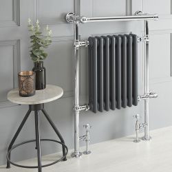 Milano Elizabeth - Anthracite Traditional Dual Fuel Heated Towel Rail - 930mm x 620mm (withOverhanging Rail) - Choice of Wi-Fi Thermostat and Cable Cover