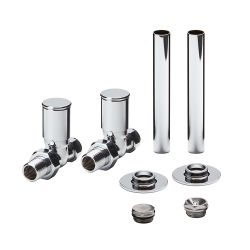 Milano - Modern Straight Radiator Valve and Pipe Sleeve Set - Choice of Finish
