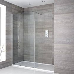 Milano Portland - Chrome Walk-In Shower Enclosure with Tray - Choice of Size, Anti-Slip Tray and Return Panel Option