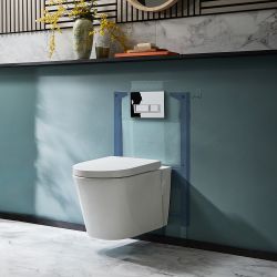 Milano Ballam - White Modern Rimless Wall Hung Toilet with Short Wall Frame - Choice of Flush Plate