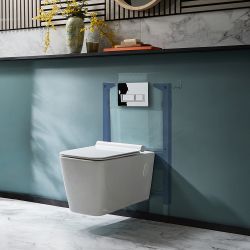 Milano Elswick - White Modern Wall Hung Toilet with Short Wall Frame - Choice of Flush Plate