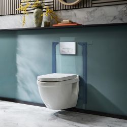 Milano Newby - White Modern Wall Hung Toilet with Short Wall Frame - Choice of Flush Plate