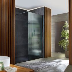 Milano Florence - Fluted Glass Black Walk-In Shower Enclosure with Slate Tray - Choice of Sizes
