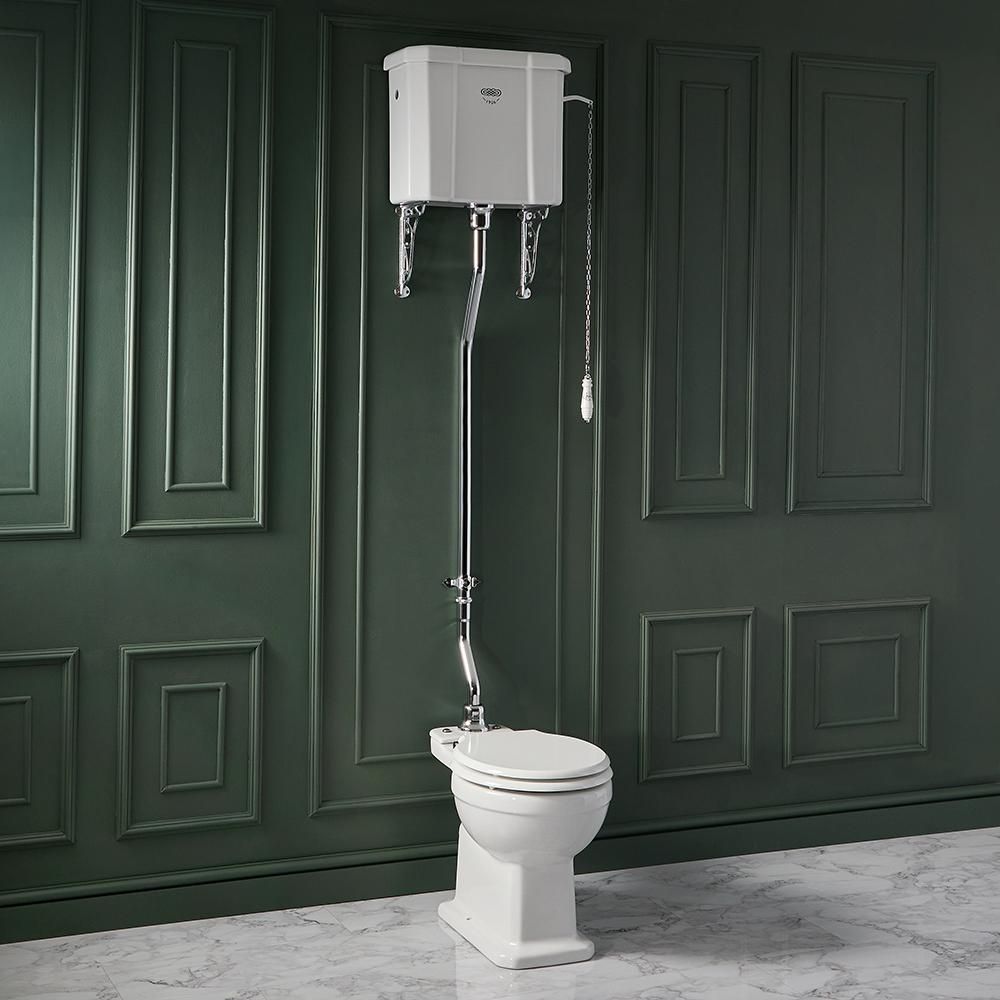 Milano Elizabeth - Traditional High Level Toilet with Cistern and Soft Close Seat in White