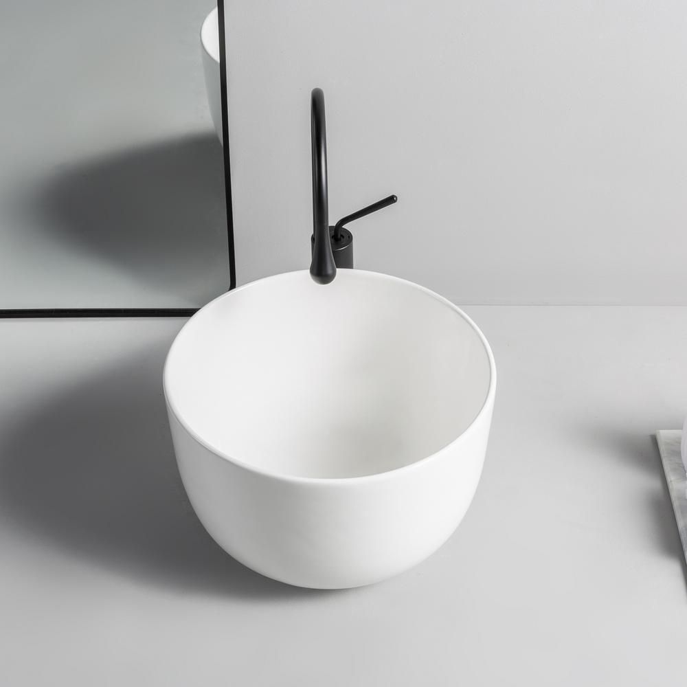 Milano Hemsby - White Modern Round Countertop Basin - 350mm (No Tap-Holes)