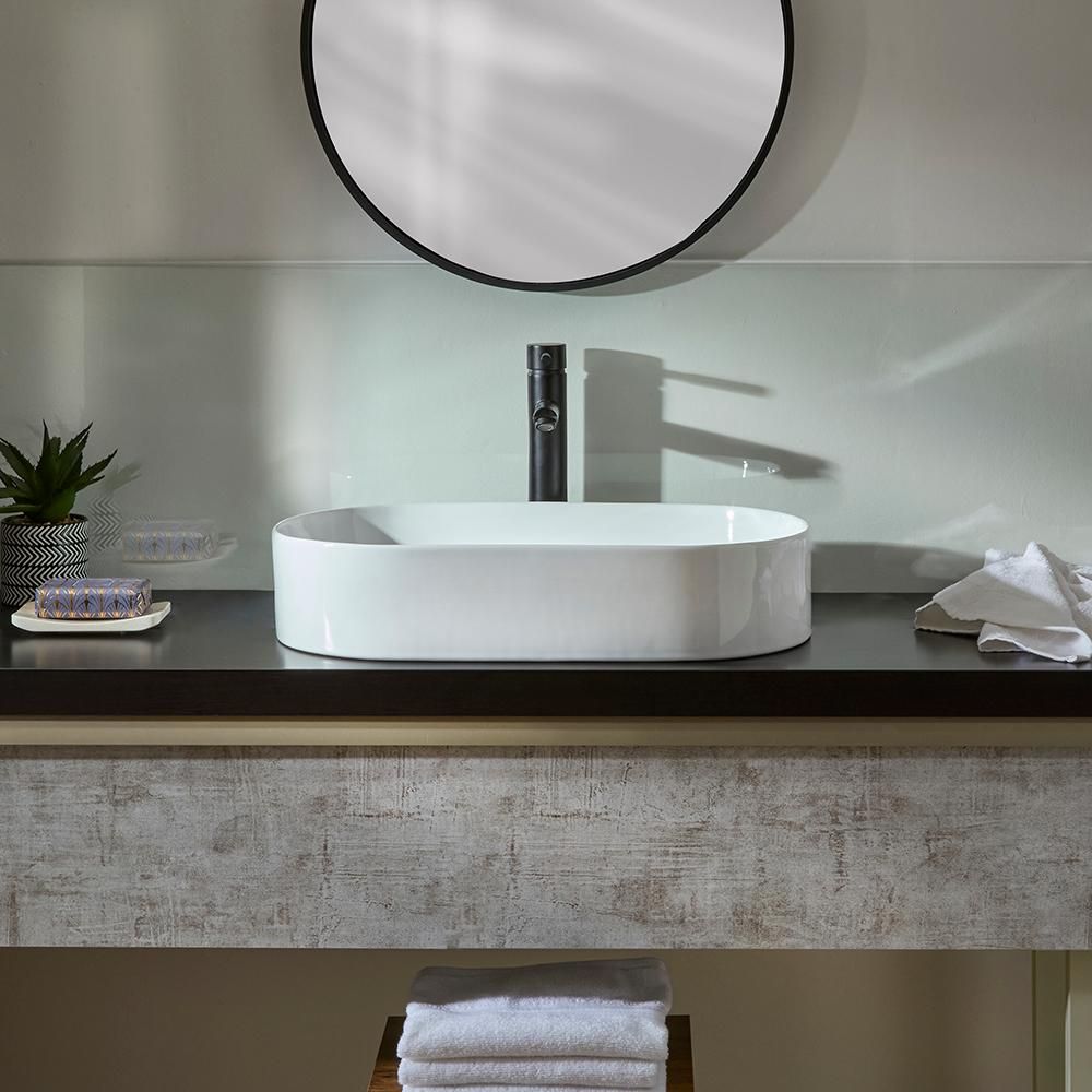 Milano Ealing - White Modern Oval Countertop Basin - 600mm x 380mm (No Tap-Holes)