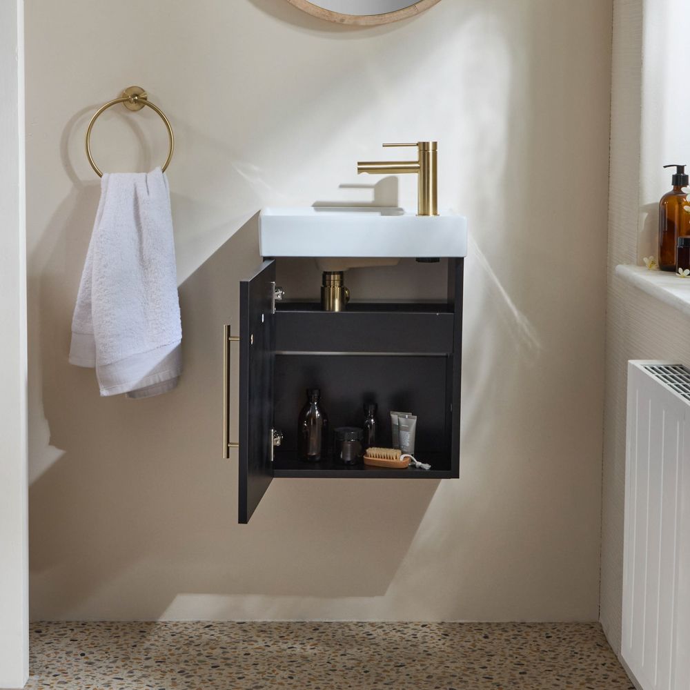 Milano Lurus - 400mm Compact Wall Hung Cloakroom Vanity Unit and Basin - Choice of Finish and Handles