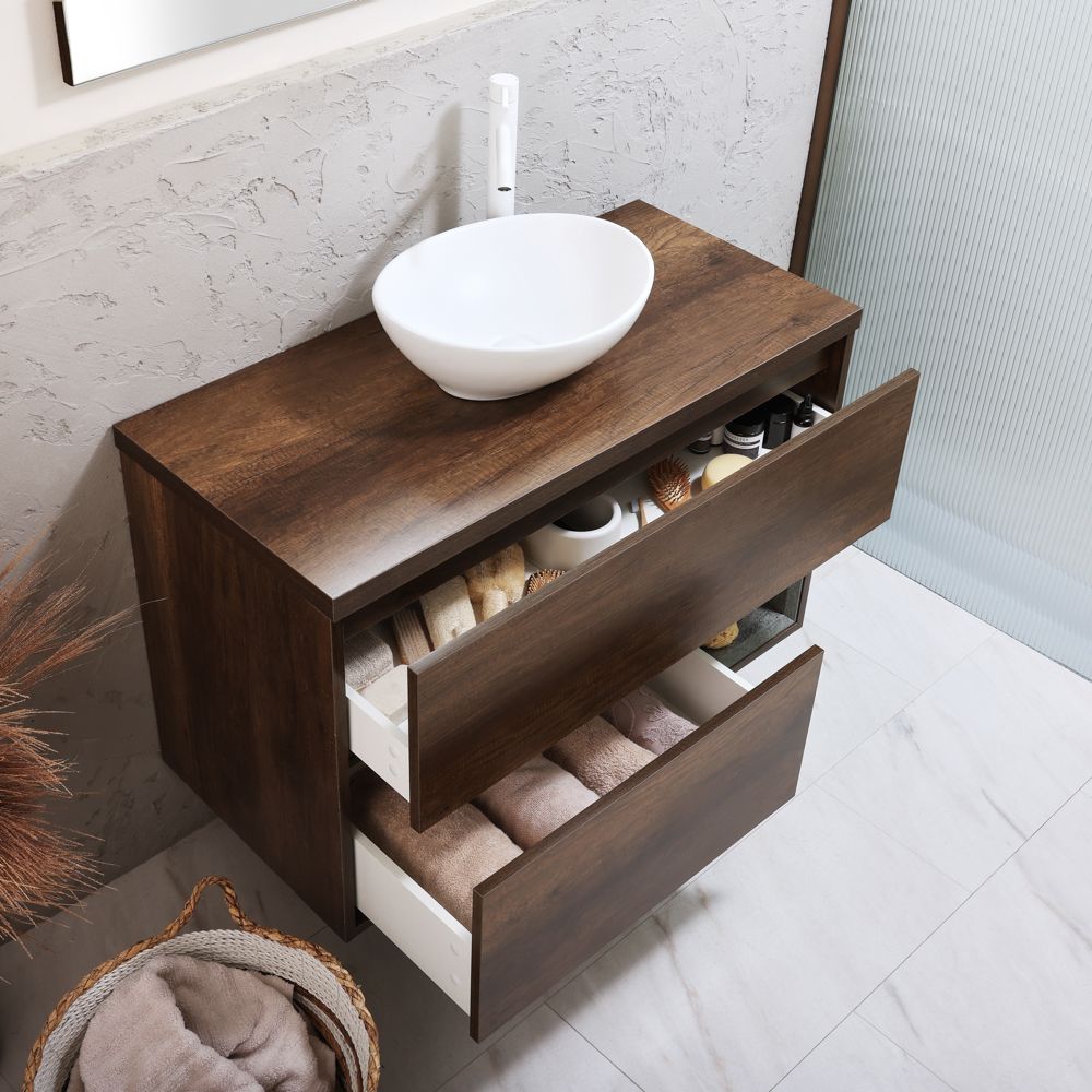 Milano Bexley - 1000mm Wall Hung Open Shelf Vanity Unit - Choice of Elements Basin, Finish and LED Light
