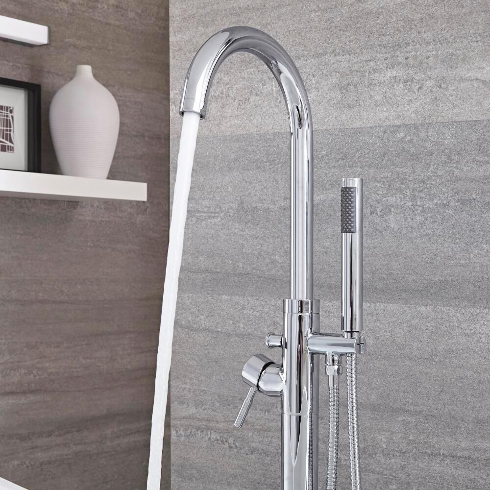 Milano Mirage - Modern Freestanding Bath Shower Mixer Tap with Hand Shower - Chrome