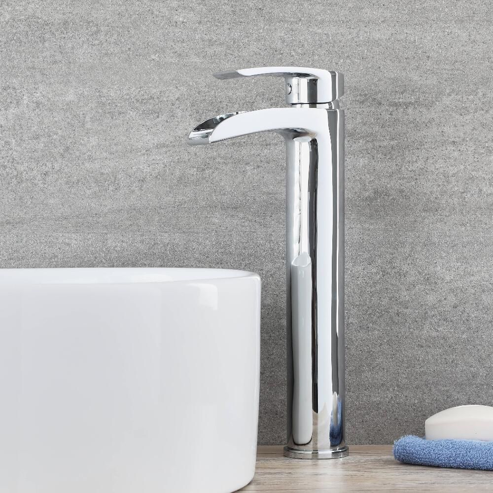 Milano Razor - Modern Waterfall High Rise Mono Basin Mixer Tap - Chrome