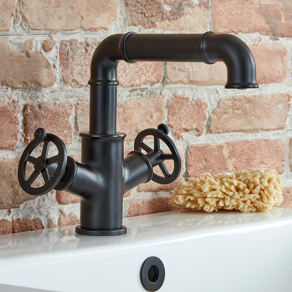Milano Zandra - Industrial Style Two Handle Mono Basin Mixer Tap - Black