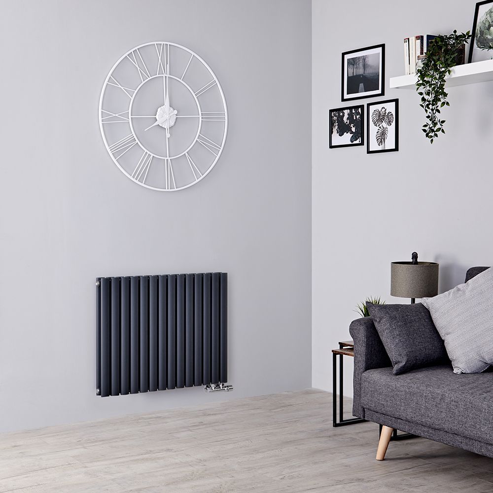 Milano Aruba - Side Connection Horizontal Designer Radiator - Double Panel - Anthracite