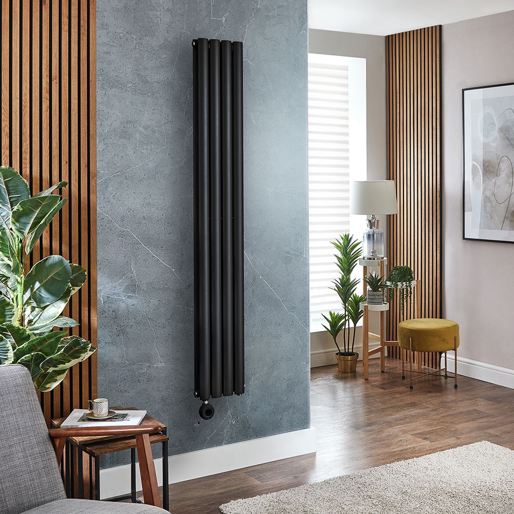 Milano Aruba - Electric Black Vertical Designer Radiator - Choice of Size and Wi-Fi Thermostat - Plug-In and Hardwired Options