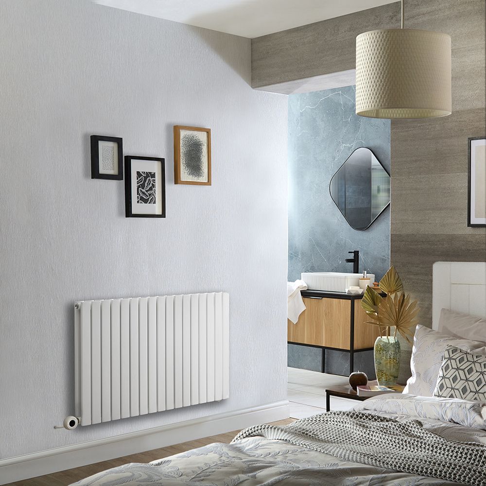 Milano Capri - Electric White Horizontal Designer Radiator - 635mm Tall - Choice of Size and Wi-Fi Thermostat - Plug-In and Hardwired Options