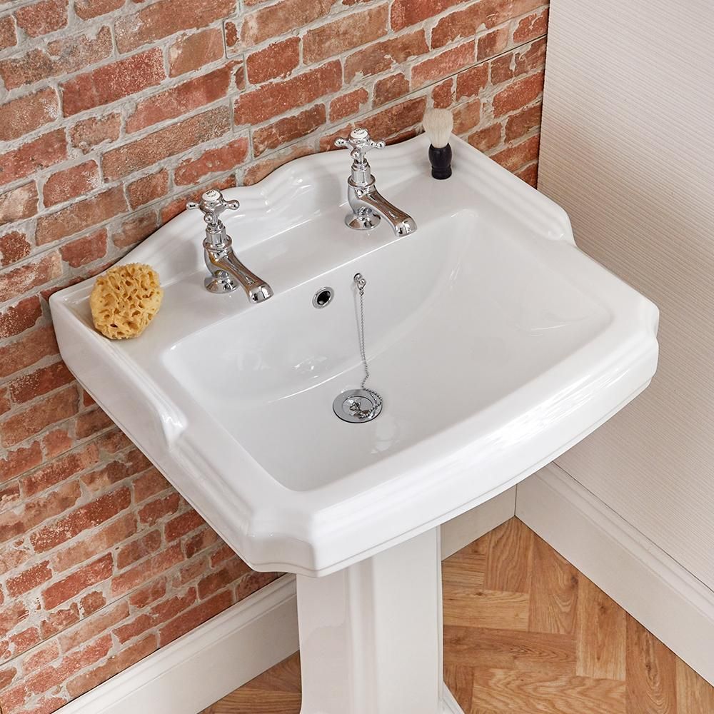 Milano Windsor - Traditional 2 Tap-Hole Basin with Full Pedestal - 590mm