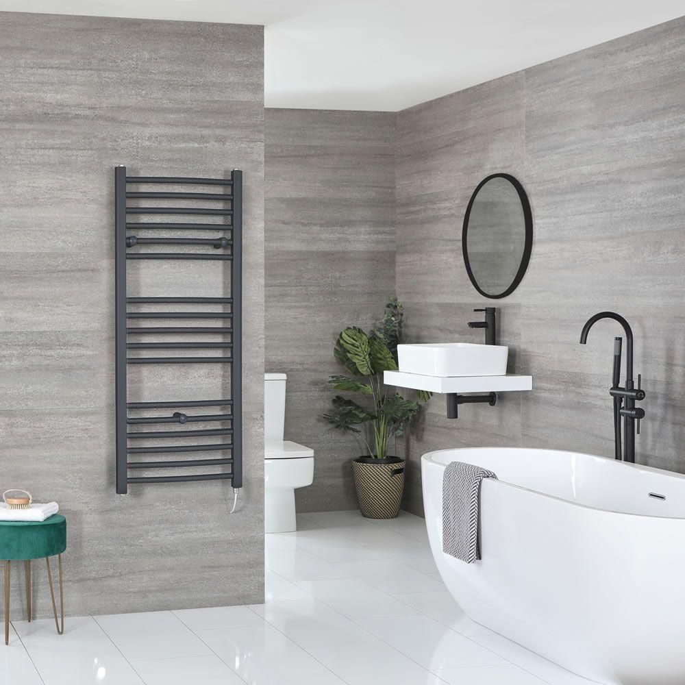 Milano Kent - Electric Anthracite Straight Heated Towel Rail - Choice of Size and Heating Element