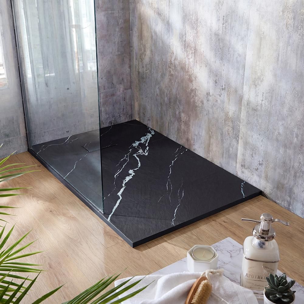 Milano Rasa - Black Marble Effect Rectangular Shower Tray - Choice of Size