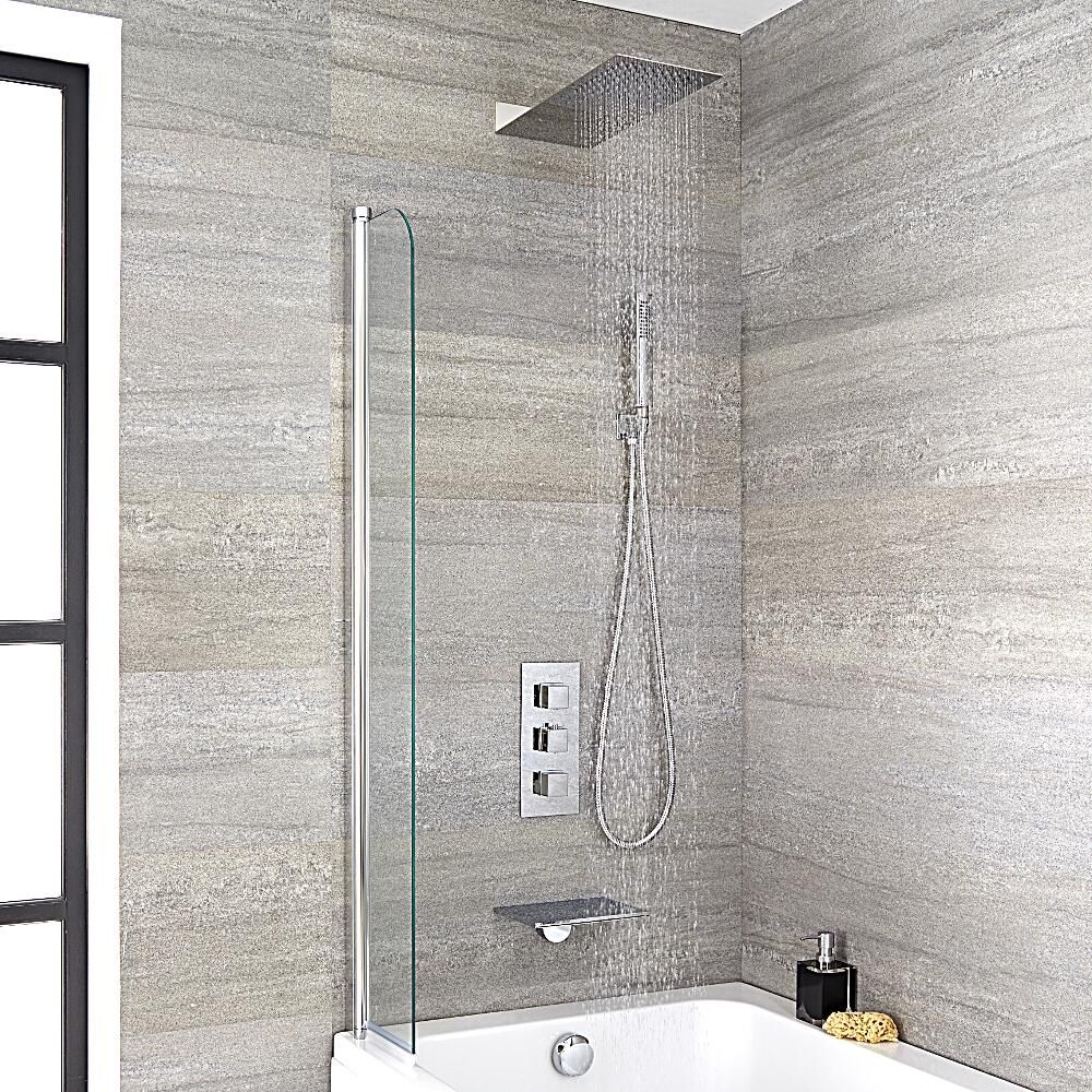 Milano Blade - Chrome Thermostatic Shower with Shower Head, Hand Shower and Bath Filler (3 Outlet)