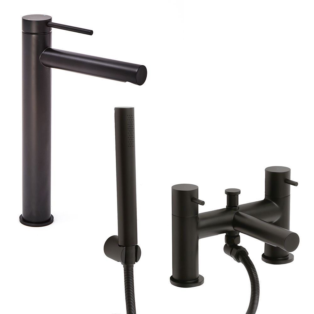 Milano Otto - Modern High Rise Basin Mixer and Bath Shower Mixer Tap Set - Choice of Finish
