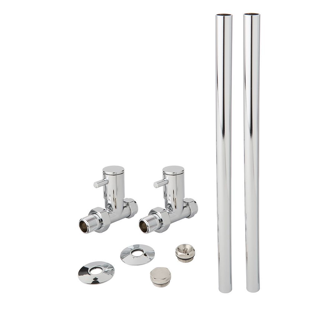 Milano - Minimalist Straight Radiator Valve and Pipe Set - Chrome